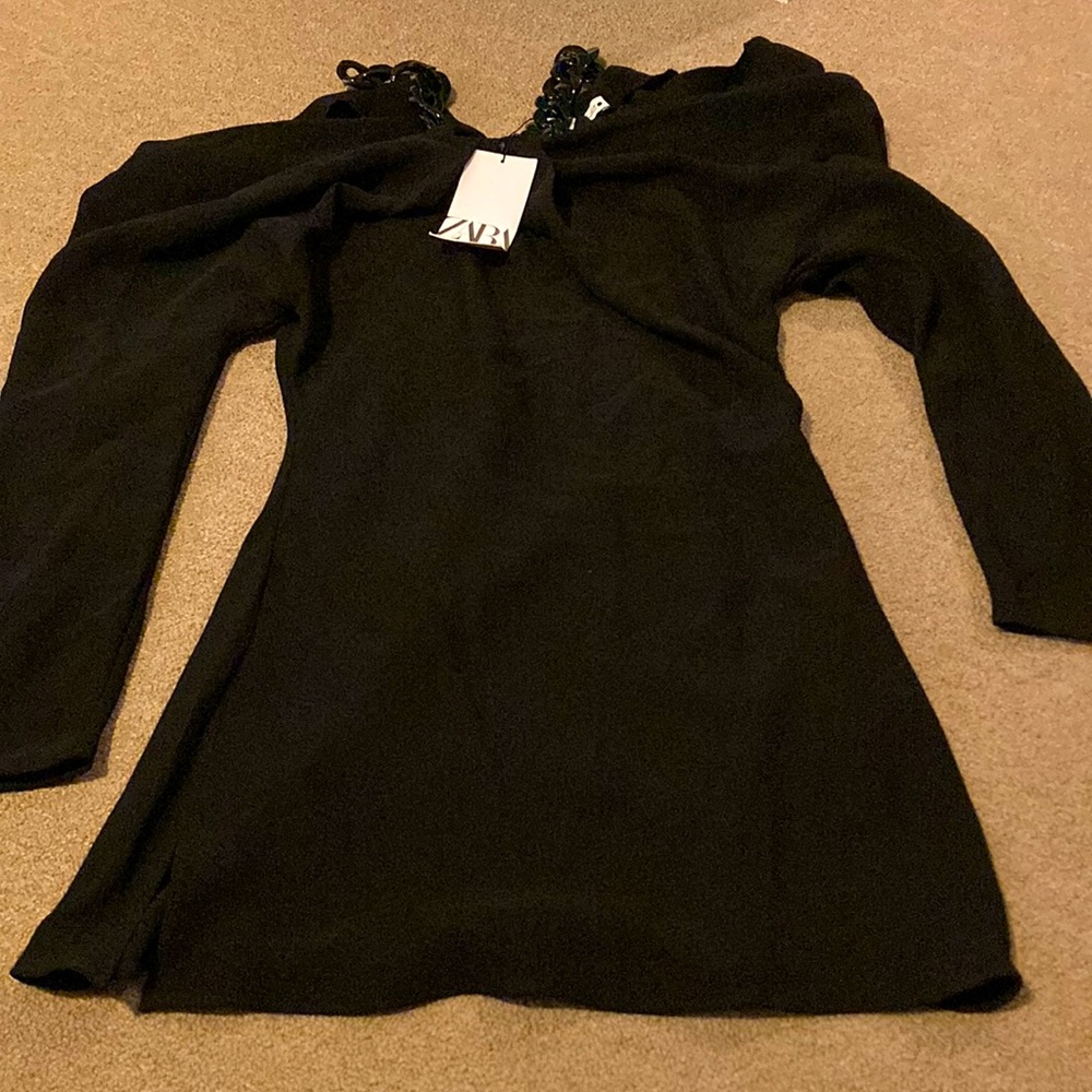 Cold shoulder black mini dress